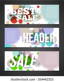 Confetti banner or offer design template. Banner design with header for blank, print design, coupon for web or print. Promo text with confetti. Sale and discounts template. Discount abstract design.