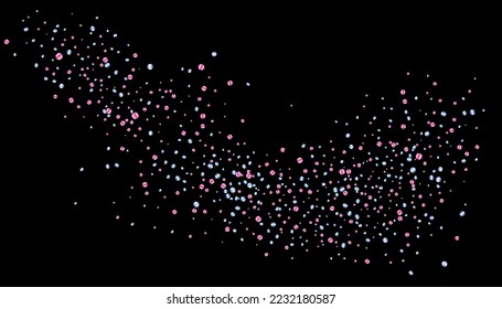 Confetti with blue and pink glitter on a black background. Shiny particles are scattered. Decorative element. Luxury background for your design, postcards, invitations, vector