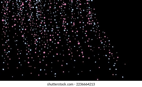 Confetti with blue and pink glitter on a black background. Shiny particles are scattered. Decorative element. Luxury background for your design, postcards, invitations, vector