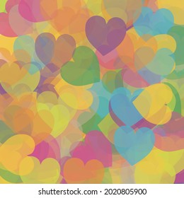 Confetti Blue Yellow Art. Colorful Vector Rainbow Pink Saint Valentine Art Illustration. Transparent Love Orange Romantic Wedding Background. Violet Green Multicolor Hearts Modern Art Pattern.