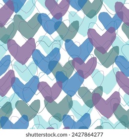 Confetti Blue Yellow Art. Colorful Vector Rainbow Pink Saint Valentine Art Illustration. Multicolored watercolor hearts seamless backgroung. 