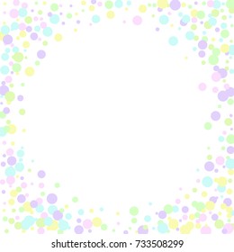 Confetti Border on White Background. Pastel colors. Abstract Background for Invitation, Greeting card, Banner. Confetti Design for Celebrating a Child's Birthday. Vector illustration