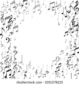 Confetti Border of Vector Music Icons. Music Festival Flyer Pattern Design. Texture with Note Icons. Invitation Print Design Background.