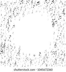 Confetti Border of Vector Music Icons. Jazz Concert Cover Pattern Design. Texture with Note Icons. Invitation Print Design Background.