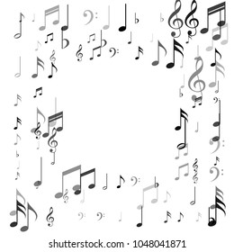 Confetti Border of Vector Music Icons. Classic Concert Poster Pattern Design. Symphony Motif Texture. Fashion, Fabric Print Design Background.