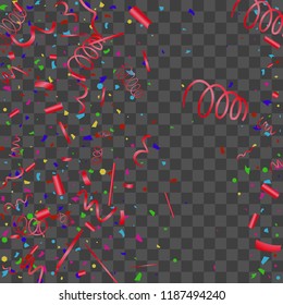 Confetti. Bright colorful vector sparkly confetti, isolated on a transparent background.Element design. Holiday background for postcard, banner, poster, cover design.