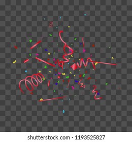 Confetti. Bright colorful vector sparkly confetti, isolated on a transparent background.Element design. Holiday background for postcard, banner, poster, cover design.