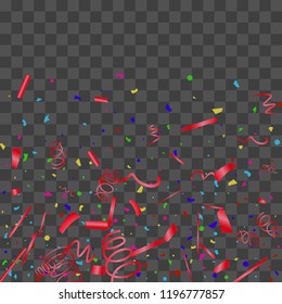 Confetti. Bright colorful vector sparkly confetti, isolated on a transparent background.Element design. Holiday background for postcard, banner, poster, cover design.