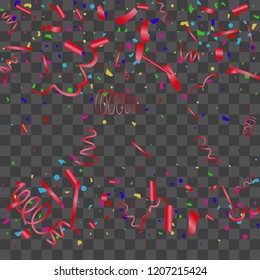 Confetti. Bright colorful vector sparkly confetti, isolated on a transparent background.Element design. Holiday background for postcard, banner, poster, cover design.
