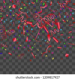 Confetti. Bright colorful vector sparkly confetti, isolated on a transparent background.Element design. Holiday background for postcard, banner, poster, cover design.