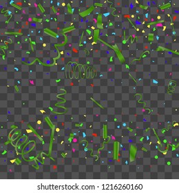 Confetti. Bright colorful vector sparkly confetti, isolated on a transparent background.Element design. Holiday background for postcard, banner, poster, cover design.