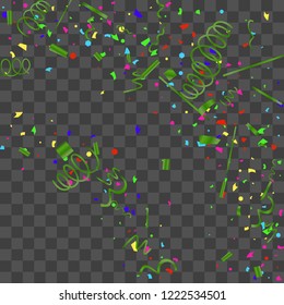 Confetti. Bright colorful vector sparkly confetti, isolated on a transparent background.Element design. Holiday background for postcard, banner, poster, cover design.