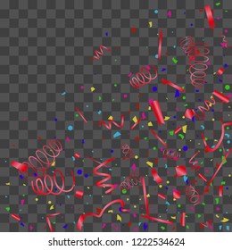 Confetti. Bright colorful vector sparkly confetti, isolated on a transparent background.Element design. Holiday background for postcard, banner, poster, cover design.