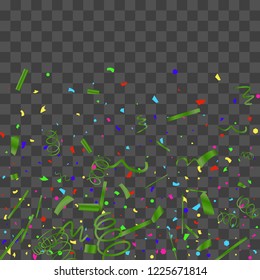 Confetti. Bright colorful vector sparkly confetti, isolated on a transparent background.Element design. Holiday background for postcard, banner, poster, cover design.