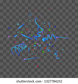 Confetti. Bright colorful vector sparkly confetti, isolated on a transparent background.Element design. Holiday background for postcard, banner, poster, cover design.