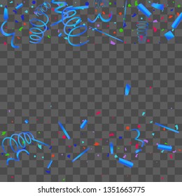 Confetti. Bright colorful vector sparkly confetti, isolated on a transparent background.Element design. Holiday background for postcard, banner, poster, cover design.