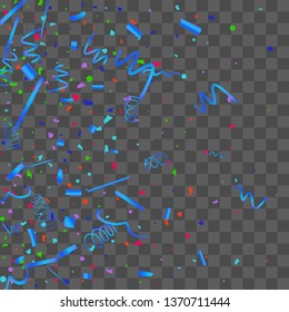 Confetti. Bright colorful vector sparkly confetti, isolated on a transparent background.Element design. Holiday background for postcard, banner, poster, cover design.