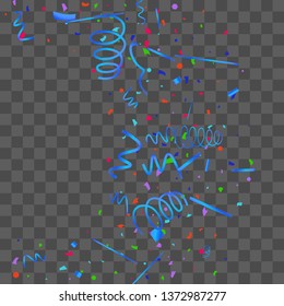 Confetti. Bright colorful vector sparkly confetti, isolated on a transparent background.Element design. Holiday background for postcard, banner, poster, cover design.