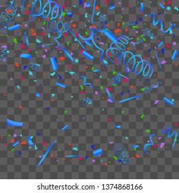 Confetti. Bright colorful vector sparkly confetti, isolated on a transparent background.Element design. Holiday background for postcard, banner, poster, cover design.