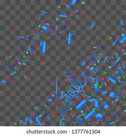 Confetti. Bright colorful vector sparkly confetti, isolated on a transparent background.Element design. Holiday background for postcard, banner, poster, cover design.