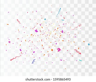 Confetti burst explosion. Color flying ribbons and streamers. Birthday party vector background