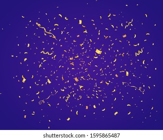 Confetti burst explosion isolated. Gold flying ribbons, streamers and paper particles. Birthday party background. Festive vector illustration