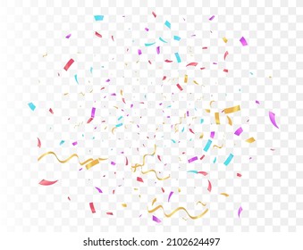 Confetti burst explosion On Transparent Background Color flying ribbons and streamers. Birthday party vector background