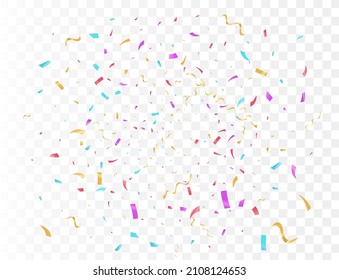 Confetti burst explosion On Transparent Background Color flying ribbons and streamers. Birthday party vector background