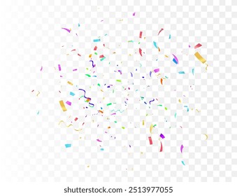 Confetti burst explosion On Transparent Background Color flying ribbons and streamers. Birthday party vector background