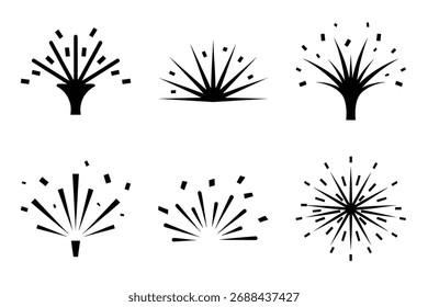 Confetti burst minimal flat vector icon set. black color and white background