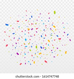 Confetti burst vector background. Colorful ribbons and streamers isolated. Birthday party concept design