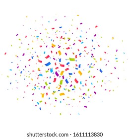 Confetti burst vector explosion. Color ribbons, streamers and particles. Birthday party background