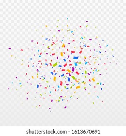 Confetti burst vector illustration. Color ribbons and streamers. Birthday party background