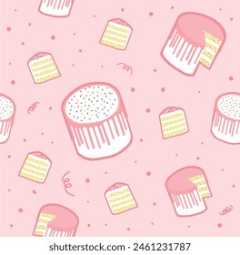 Confetti cake seamless pattern design. Vector background