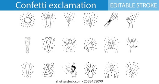 Confetti Celebration Icon Set Editable Stroke