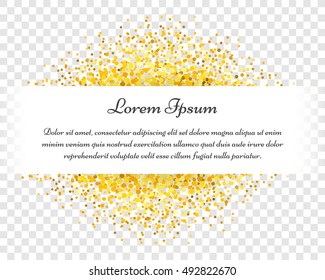 Confetti celebration vector vintage gold postcard with text on white background. Happy party celebrate label