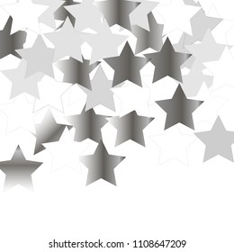 Confetti Celestial Vector Background. Glittering Silver Scattered Random Stars. Decorative abstract dynamic backdrop. Holiday, celebration decorations, paper packaging, textile design, covers
