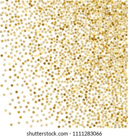 Confetti Celestial Vector Background. Glittering Scattered Random Stars. Decorative abstract dynamic backdrop. Golden star dust. Falling flying particles small elements Holiday celebration decorations