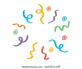 confetti clipart. colorful popping ribbon confetti. Simple confetti cartoon icon doodle hand drawn. Outline drawing confetti line clipart symbol. Vector illustration