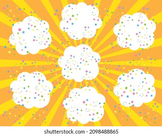 Confetti and clouds fluttering yellow concentrated line background, wallpaper