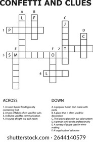 E Pistas de Confetes Palavras Cruzadas Jogo de Puzzle Atividade Planilha vetor