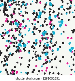 Confetti Cluster Seamless Repeat Wallpaper Background - Repeating Artwork Tile Pattern - Cream, Black, Blue and Pink Colourway