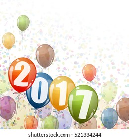 confetti and colored balloons with numbers for New Year 2017