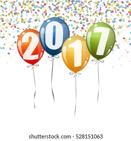 confetti and colored balloons with numbers for New Year 2017