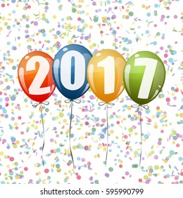 confetti and colored balloons with numbers for New Year 2017
