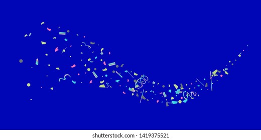 Confetti. Colorful colored confetti on a blue background. Festive festive background. Suitable for postcard background, banner, poster, cover design.