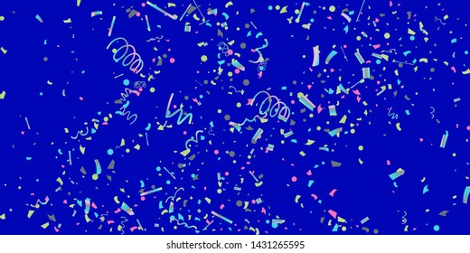 Confetti. Colorful colored confetti on a blue background. Festive festive background. Suitable for postcard background, banner, poster, cover design.