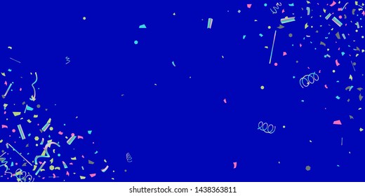 Confetti. Colorful colored confetti on a blue background. Festive festive background. Suitable for postcard background, banner, poster, cover design.