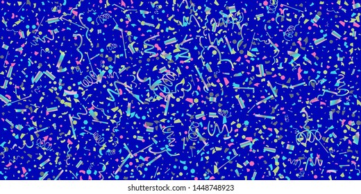 Confetti. Colorful colored confetti on a blue background. Festive festive background. Suitable for postcard background, banner, poster, cover design.
