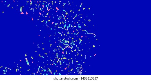 Confetti. Colorful colored confetti on a blue background. Festive festive background. Suitable for postcard background, banner, poster, cover design.